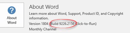 Dear Rohn007, Welcome to the forum here. . Microsoft office build numbers